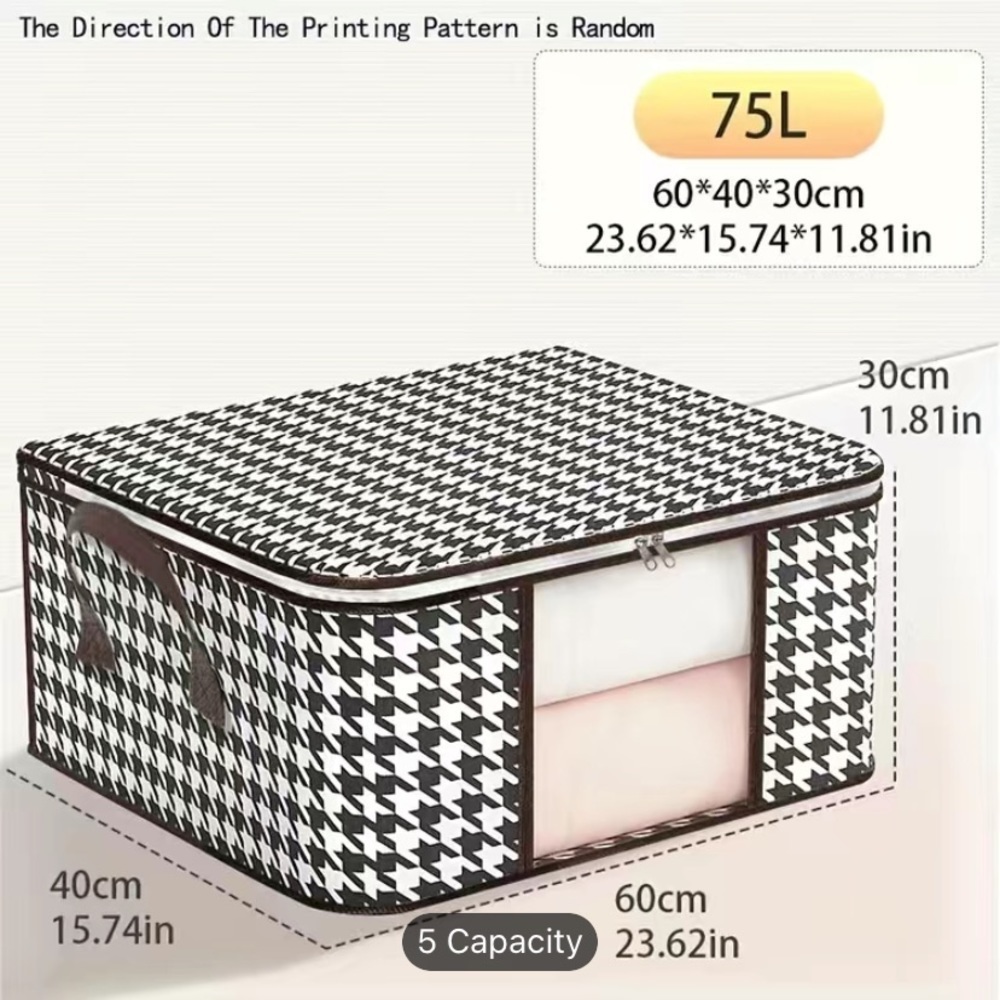 Large Storage Bag Thousand Birds Check Pattern Transparent Window Reinforced Han - Picture 2 of 2